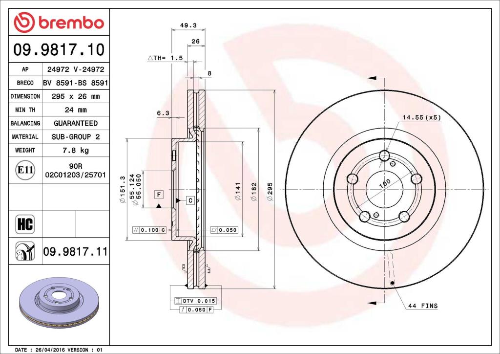 Disques de frein BREMBO 09.9817.11