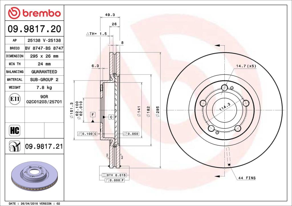 Disques de frein BREMBO 09.9817.20