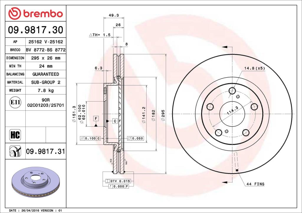 Discos de travão BREMBO 09.9817.31