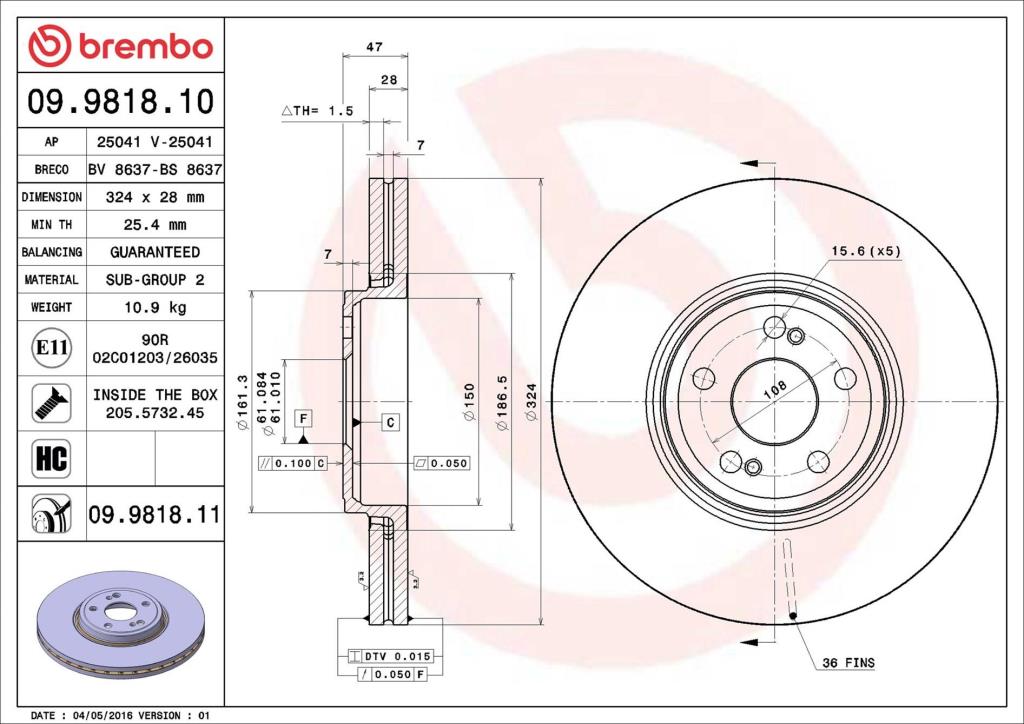 Disques de frein BREMBO ref. 09.9818.10