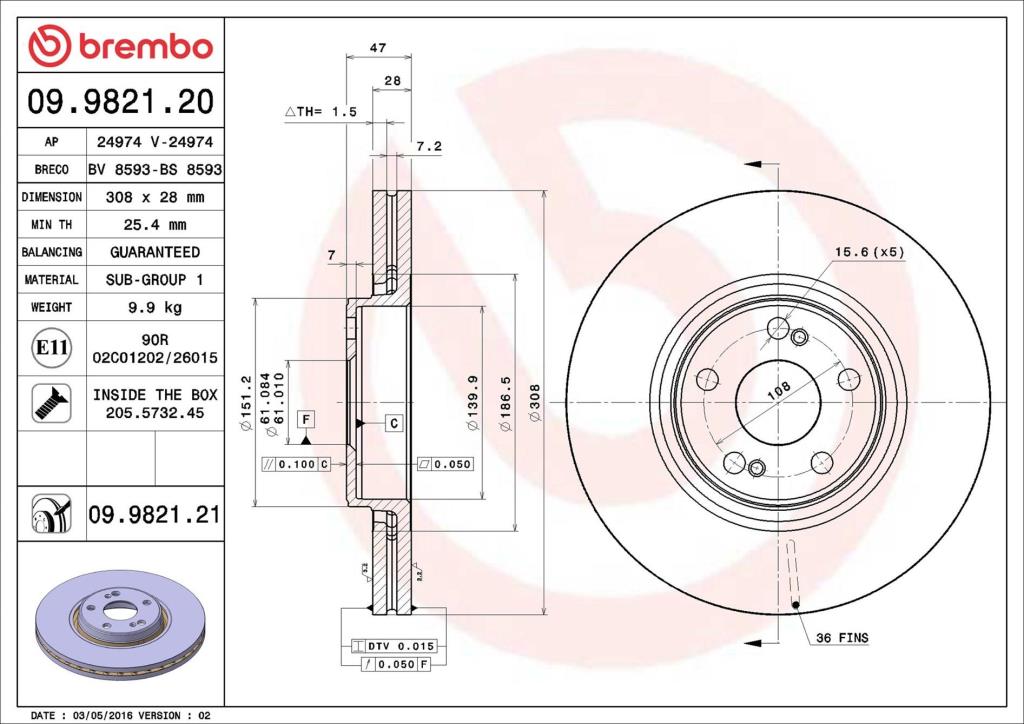Discos de travão BREMBO 09.9821.21