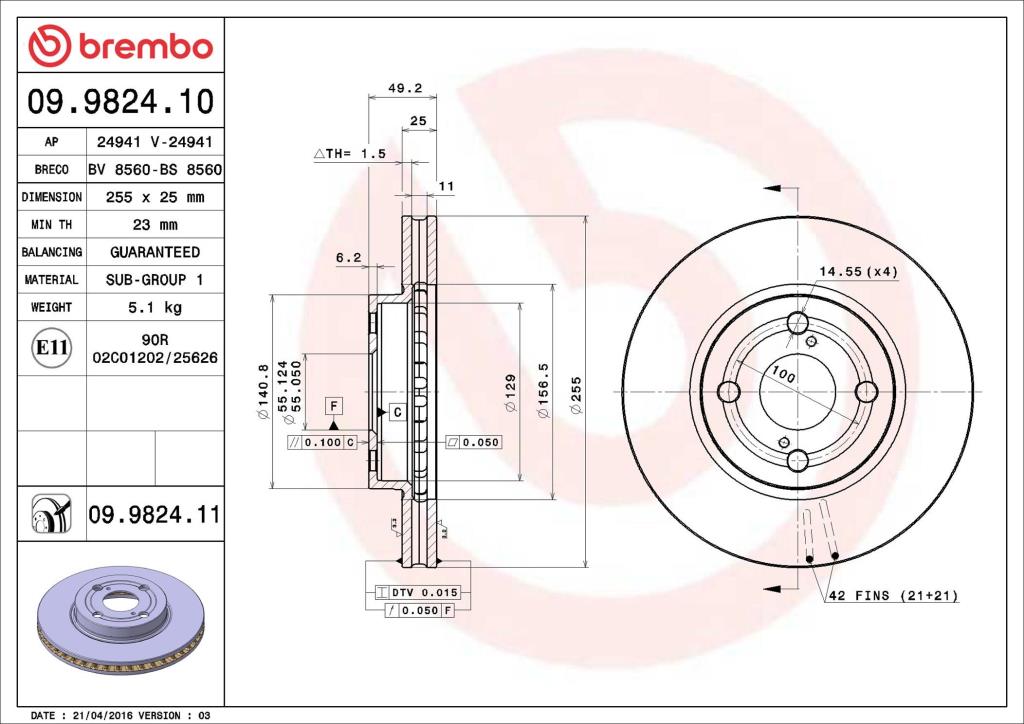 Disques de frein BREMBO 09.9824.11