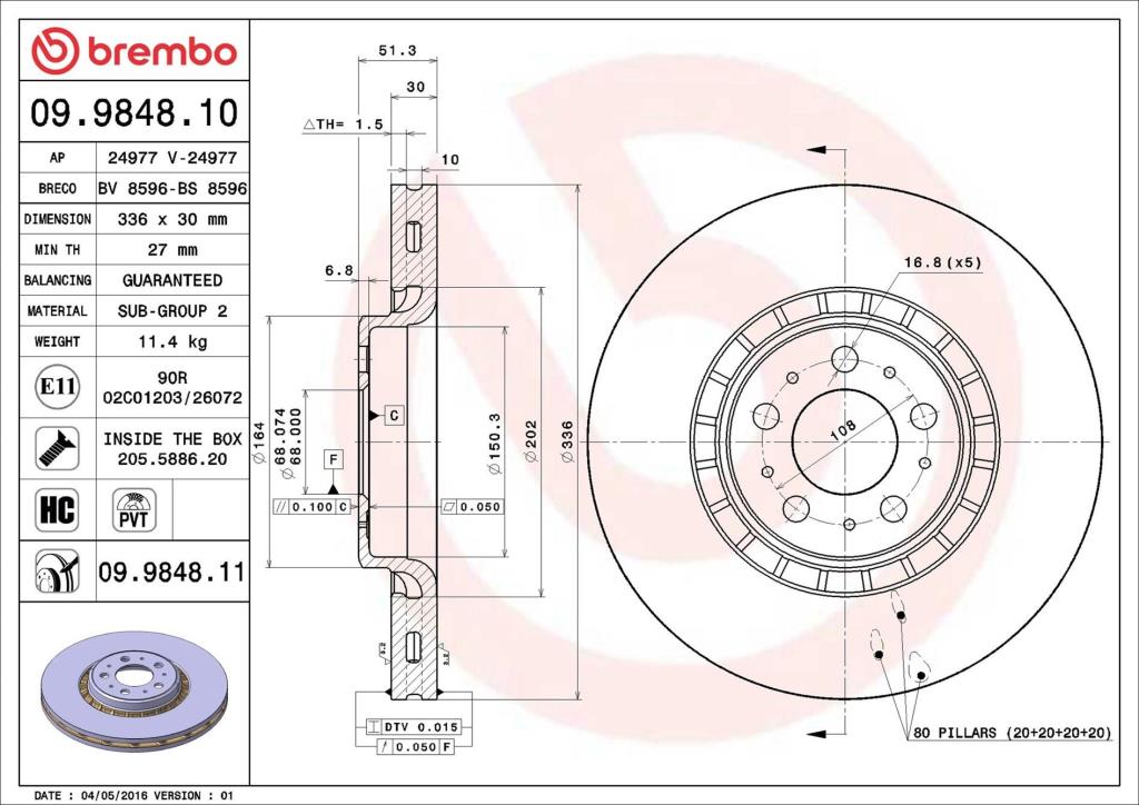 Discos de freno BREMBO ref. 09.9848.11