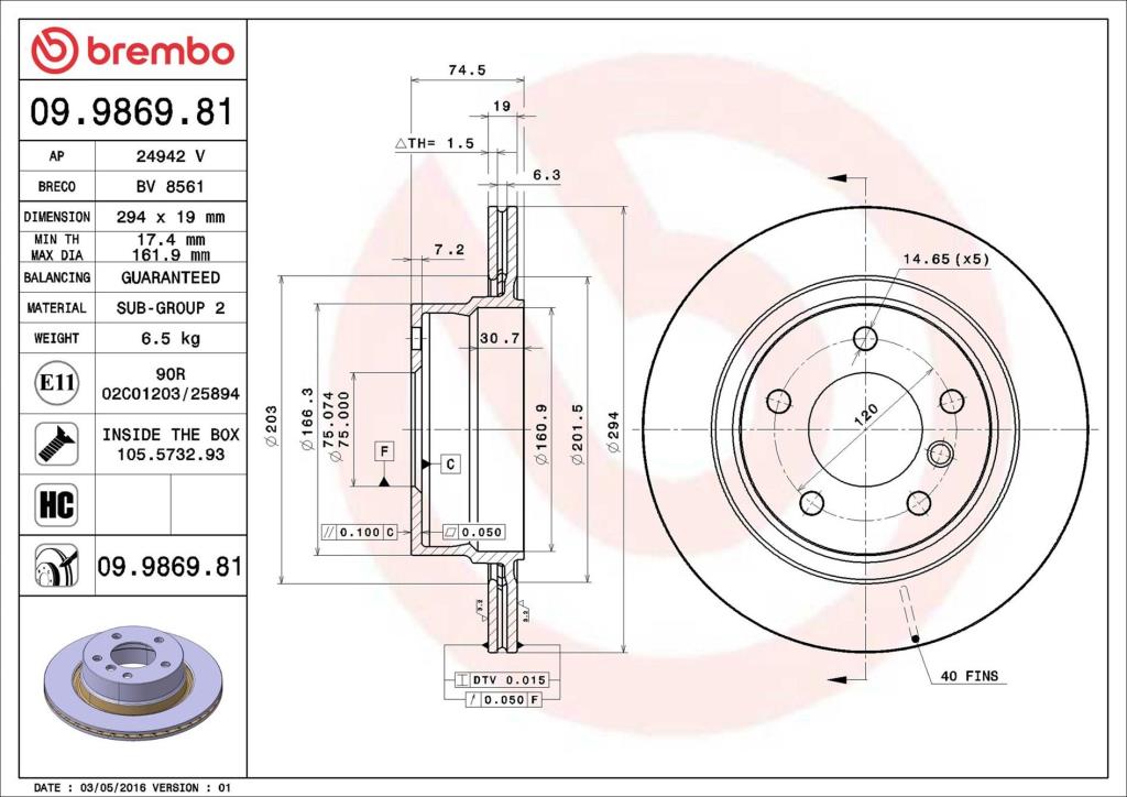 Discos de travão BREMBO 09.9869.81
