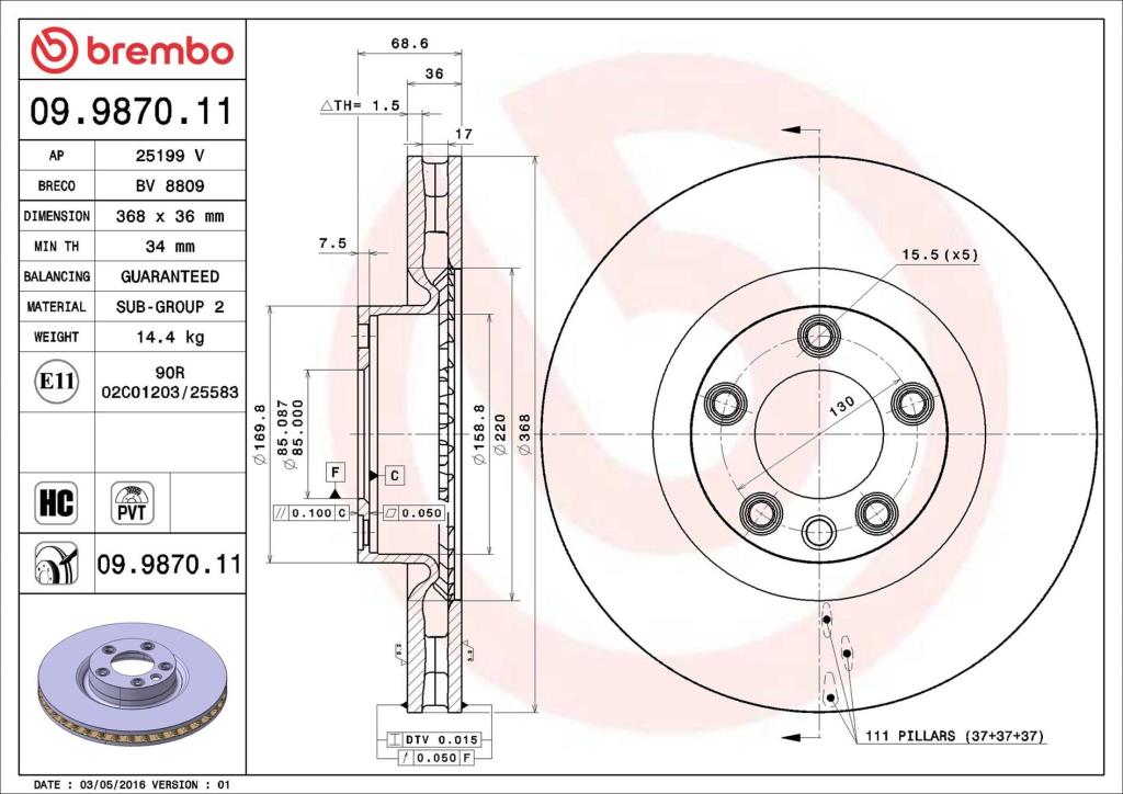 Disques de frein BREMBO 09.9870.11