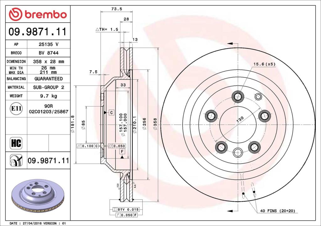 Disques de frein BREMBO 09.9871.11
