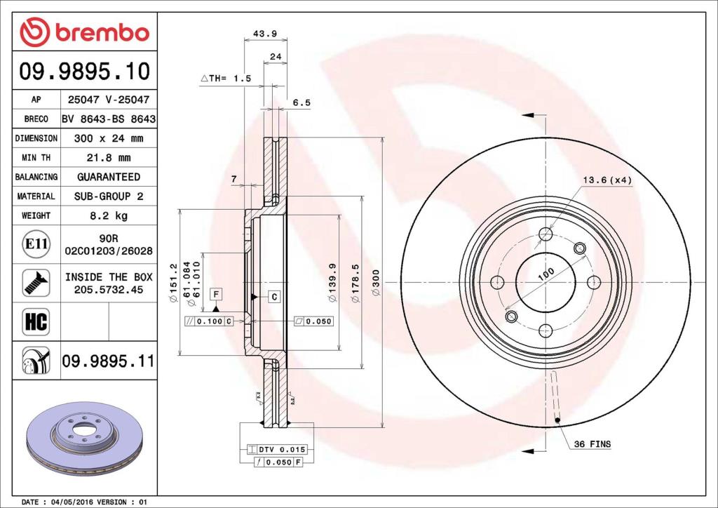 Disques de frein BREMBO 09.9895.10