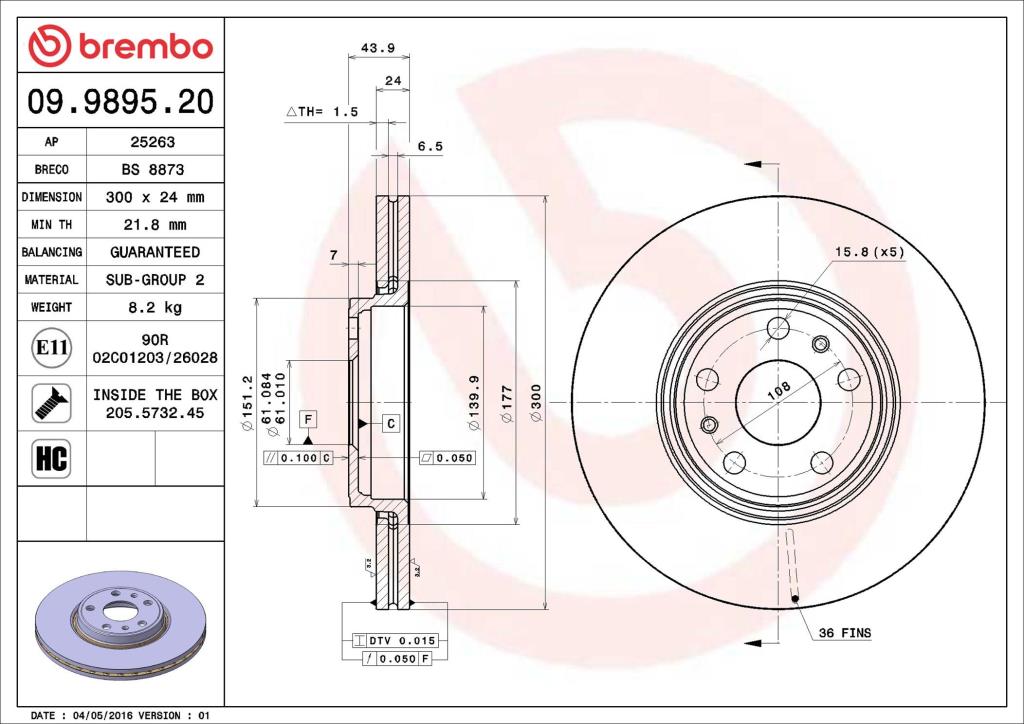 Discos de travão BREMBO 09.9895.20
