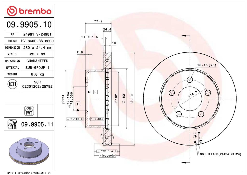 Disques de frein BREMBO 09.9905.11