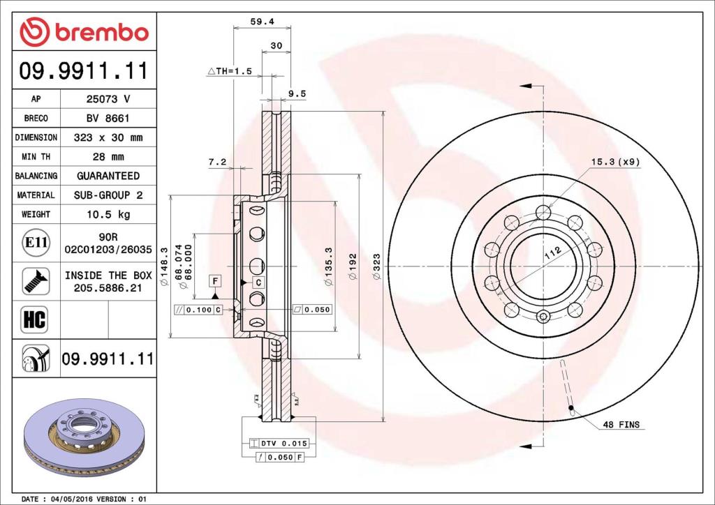 Disques de frein BREMBO ref. 09.9911.11