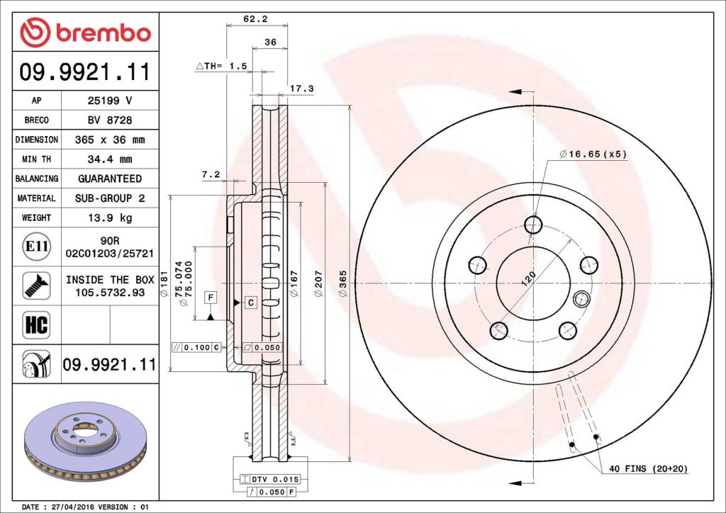 Disques de frein BREMBO 09.9921.11