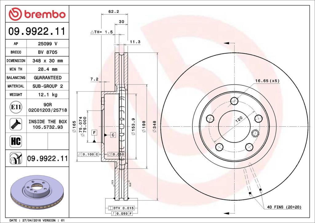Disques de frein BREMBO 09.9922.11