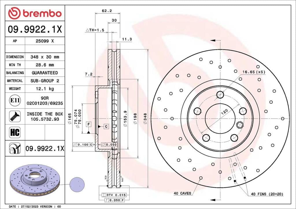 Disques de frein BREMBO 09.9922.1X