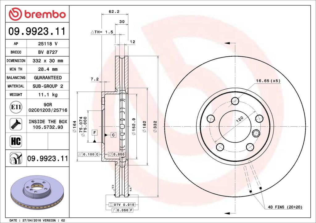Disques de frein BREMBO 09.9923.11