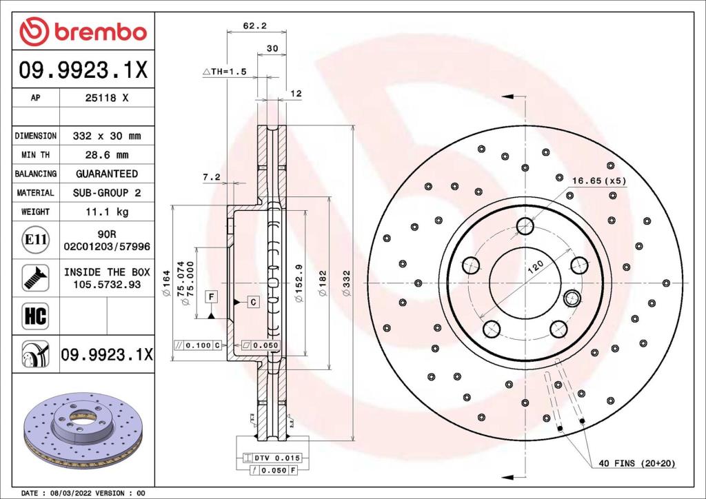 Disques de frein BREMBO ref. 09.9923.1X