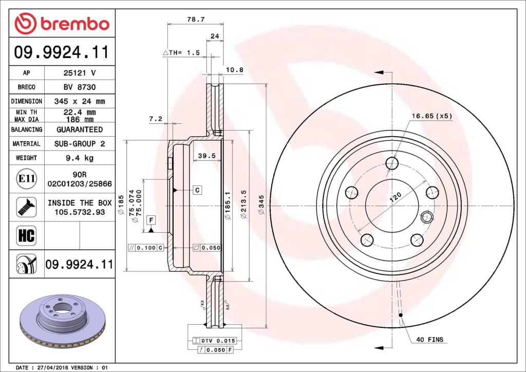 Discos de travão BREMBO 09.9924.11
