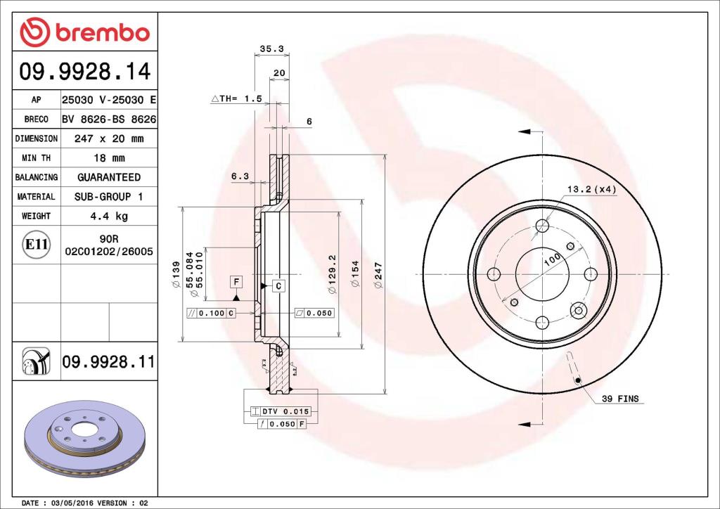Disques de frein BREMBO ref. 09.9928.11