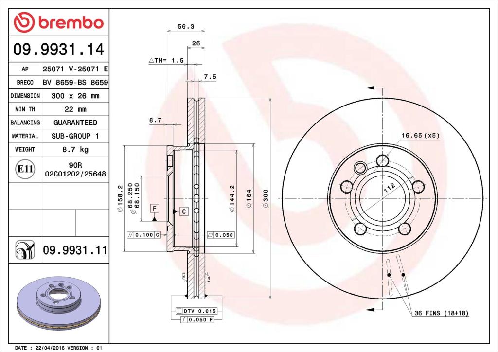 Discos de travão BREMBO ref. 09.9931.11