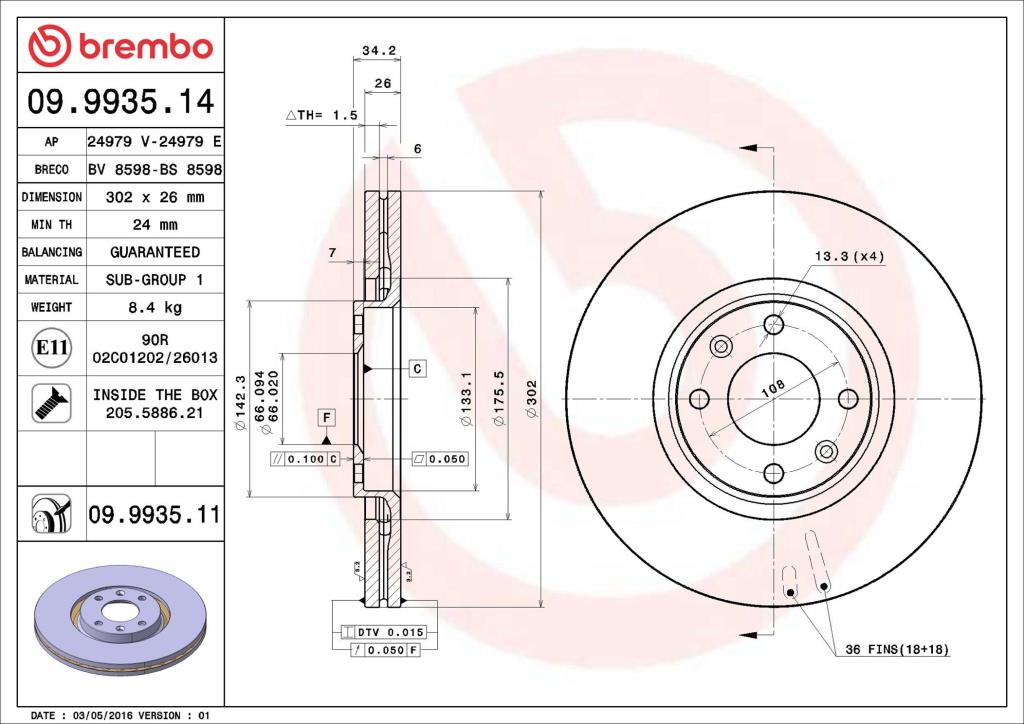 Disques de frein BREMBO ref. 09.9935.11