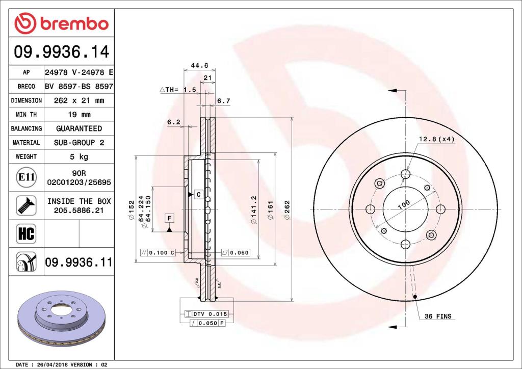 Discos de freno BREMBO ref. 09.9936.11
