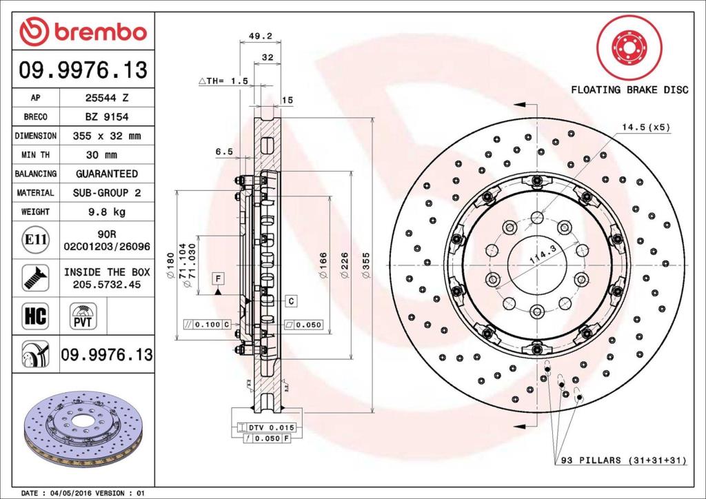 Discos de travão BREMBO ref. 09.9976.13