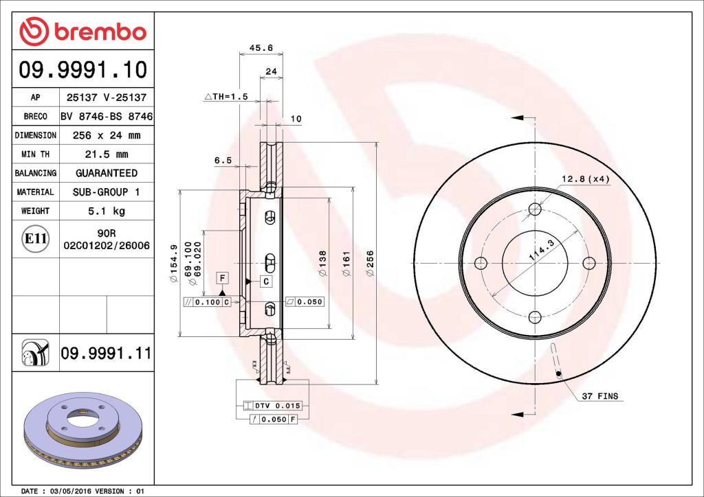 Discos de travão BREMBO 09.9991.11