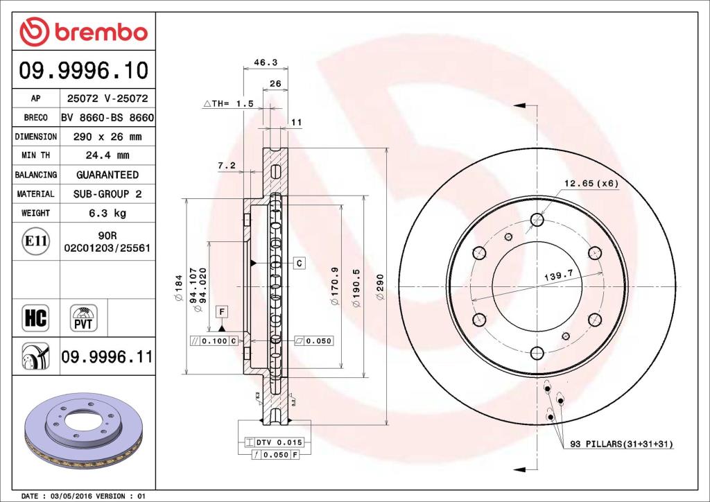 Discos de freno BREMBO ref. 09.9996.11