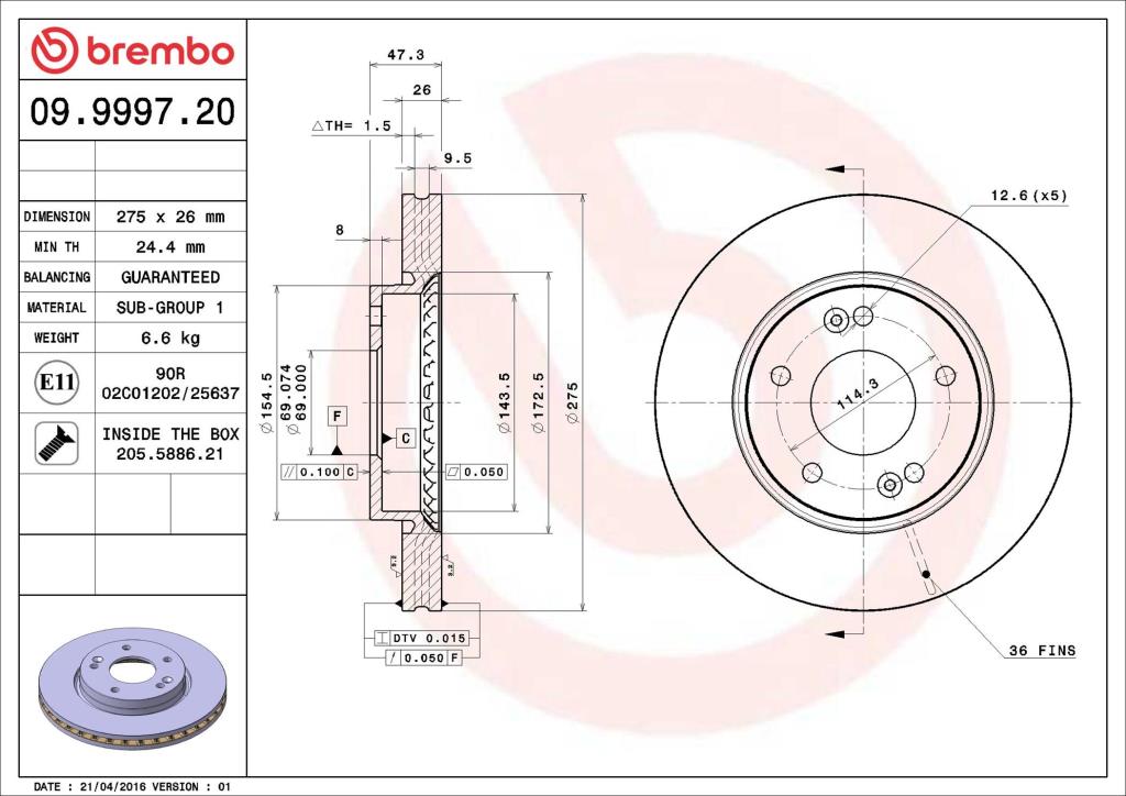 Disques de frein BREMBO 09.9997.20
