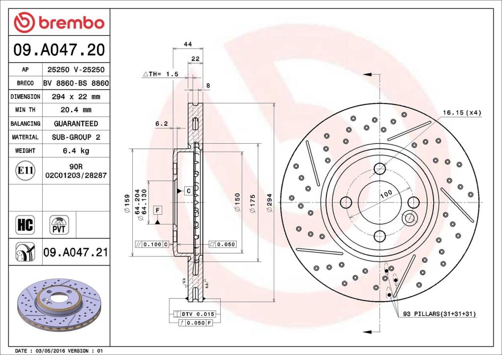 Discos de travão BREMBO 09.A047.21