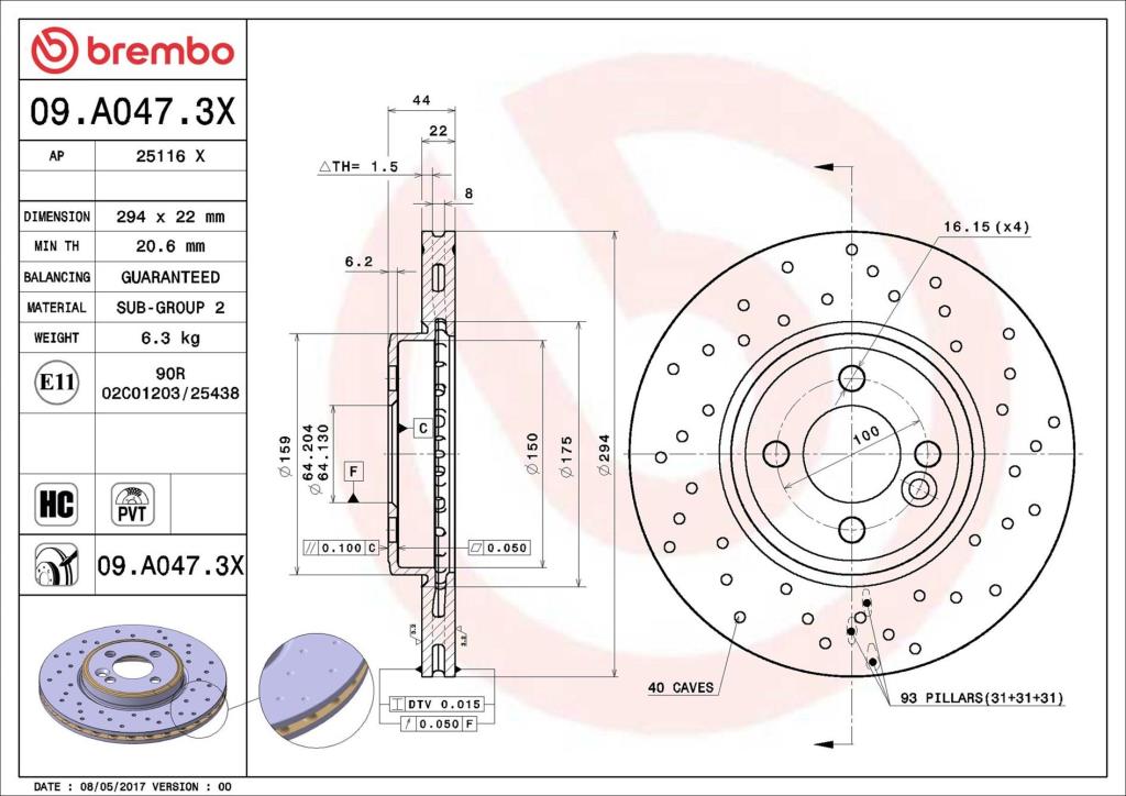 Discos de freno BREMBO ref. 09.A047.3X