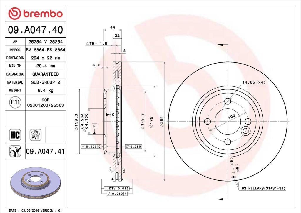 Disques de frein BREMBO 09.A047.41