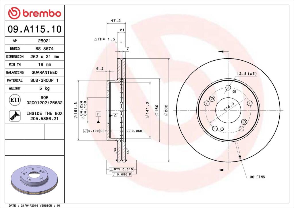Disques de frein BREMBO 09.A115.10