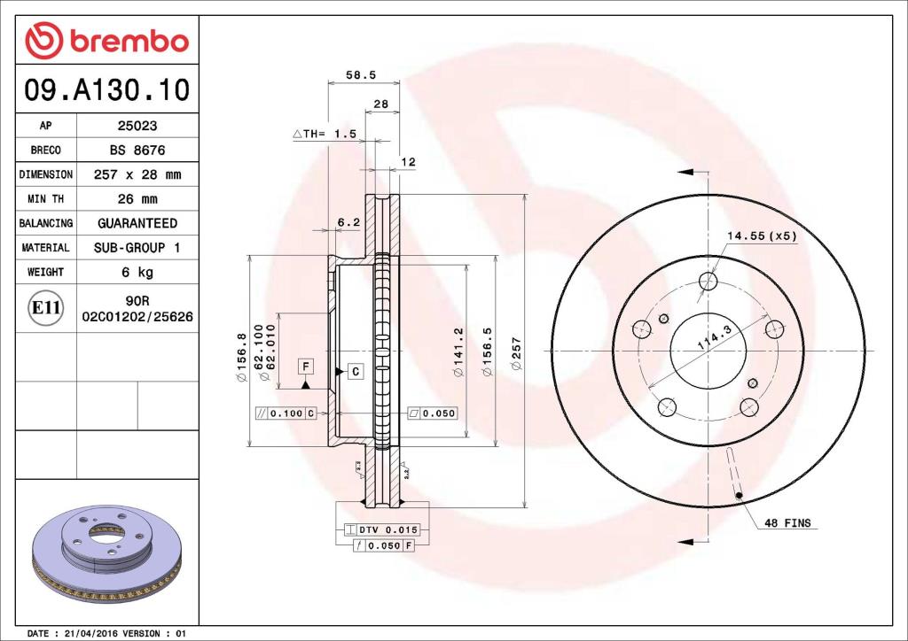 Disques de frein BREMBO 09.A130.10