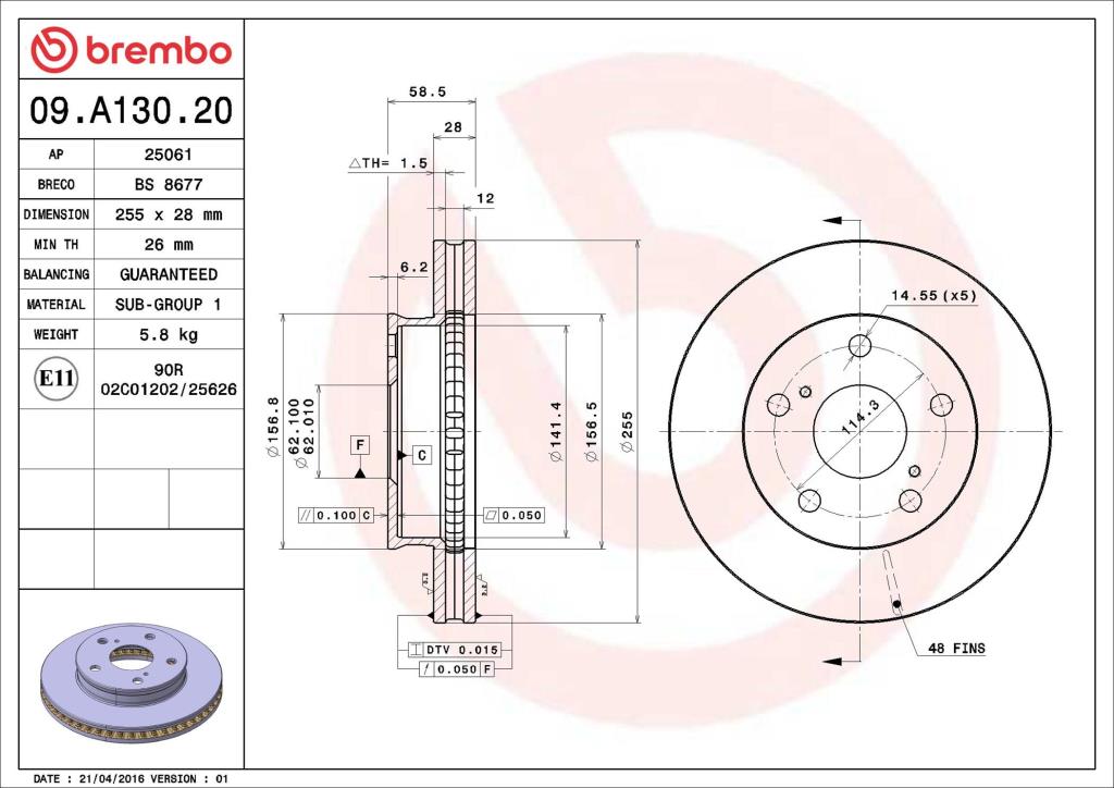 Discos de freno BREMBO ref. 09.A130.20