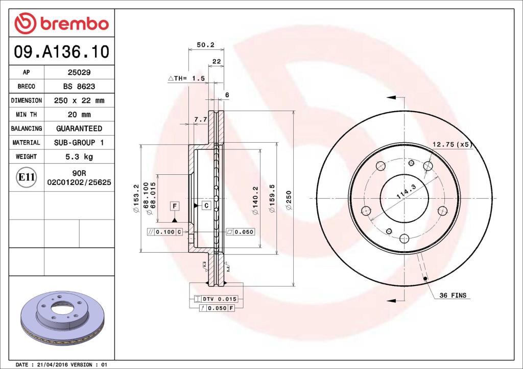 Discos de freno BREMBO ref. 09.A136.10