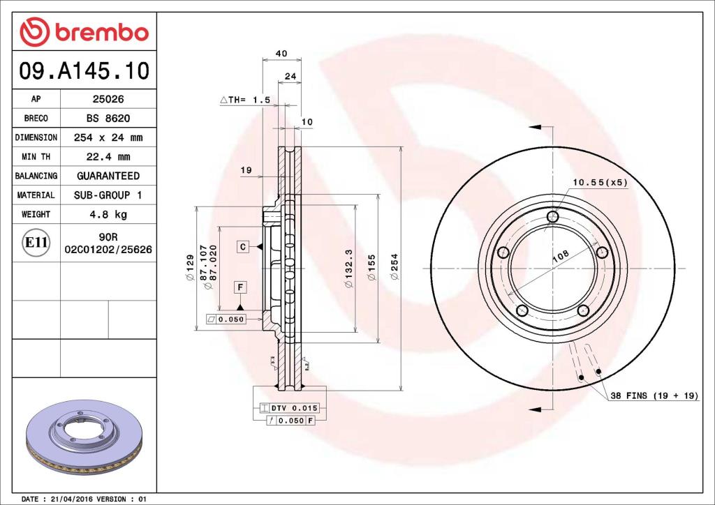 Disques de frein BREMBO 09.A145.10