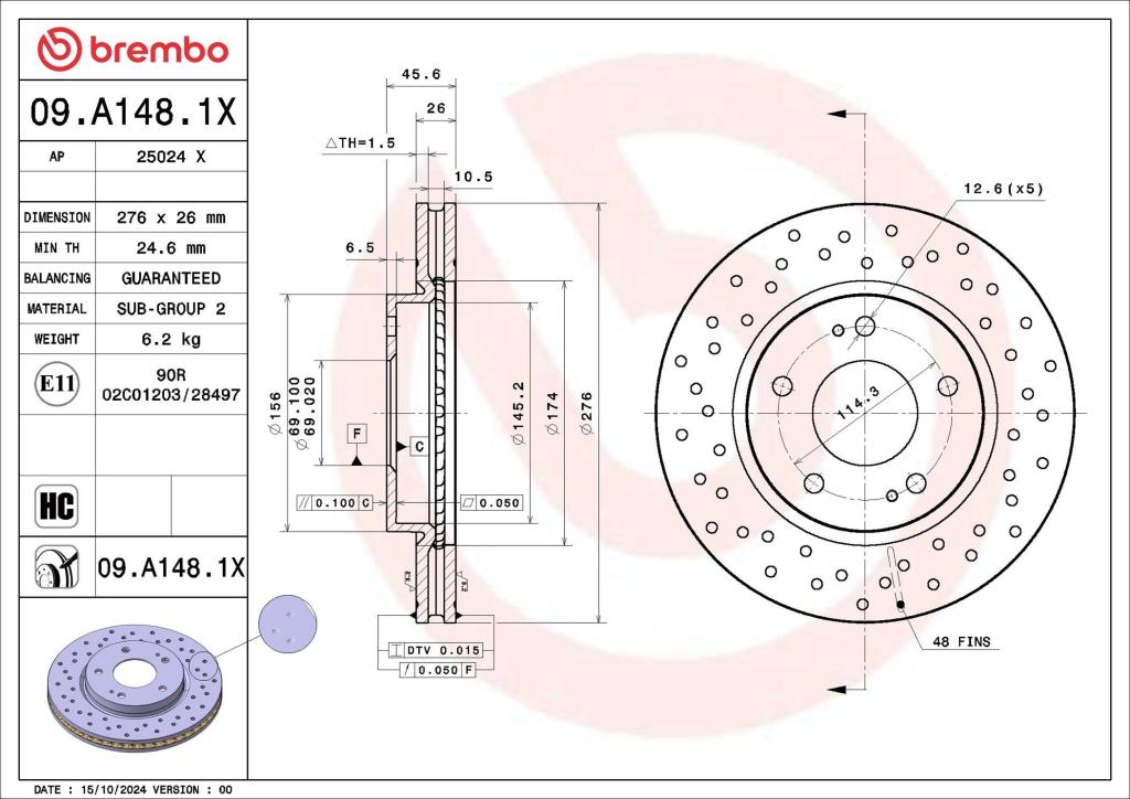 Disques de frein BREMBO 09.A148.1X