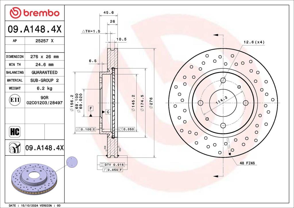Disques de frein BREMBO ref. 09.A148.4X