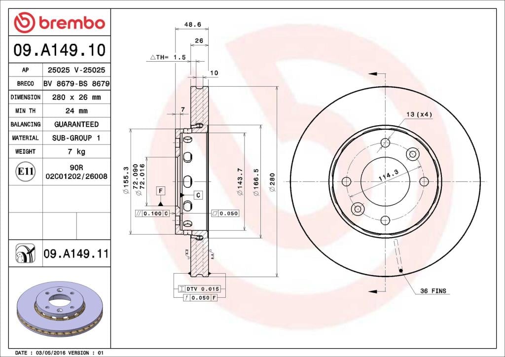 Discos de freno BREMBO ref. 09.A149.11