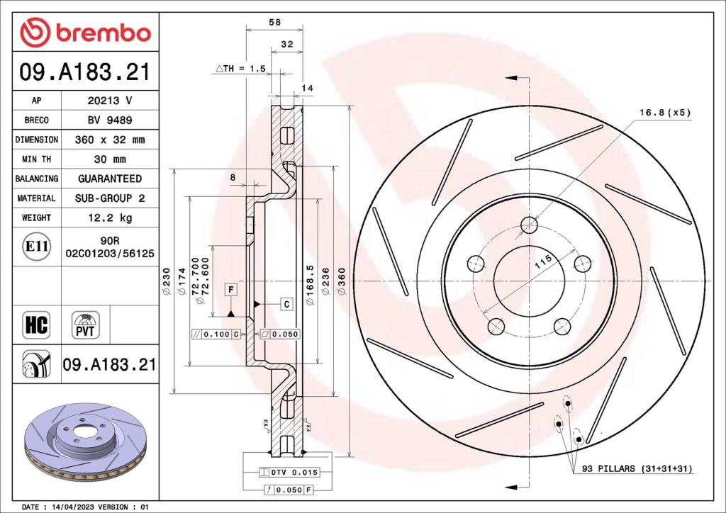 Disques de frein BREMBO 09.A183.21