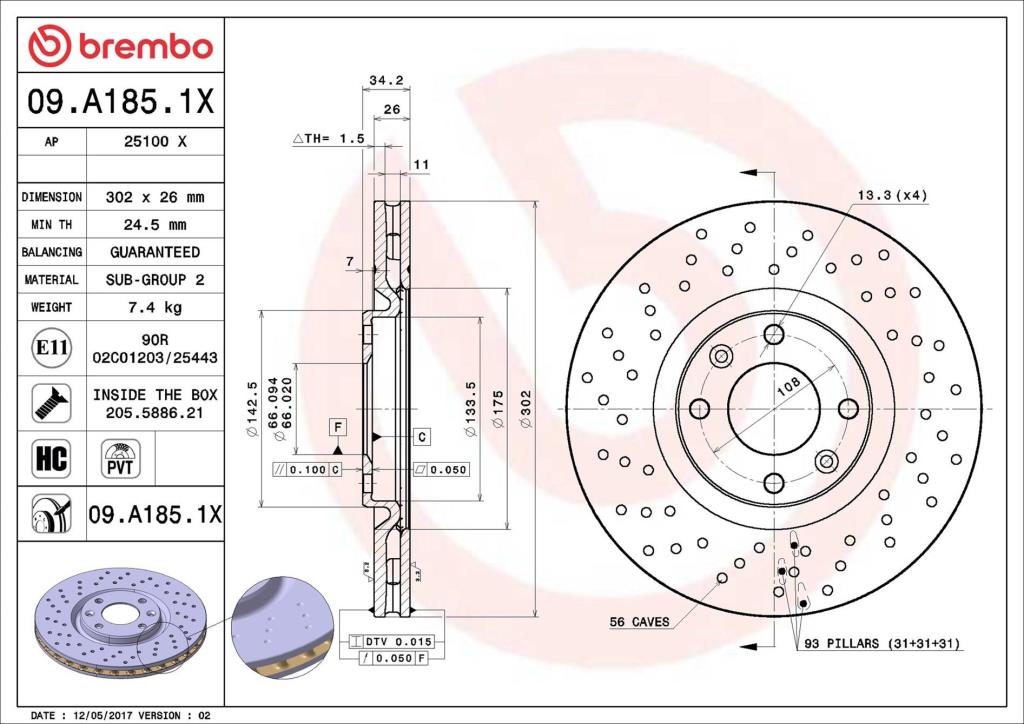 Discos de freno BREMBO ref. 09.A185.1X