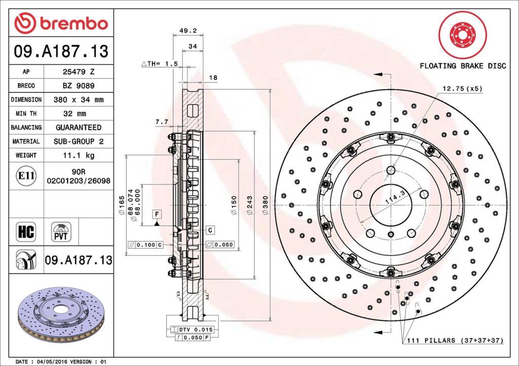 Discos de travão BREMBO 09.A187.13