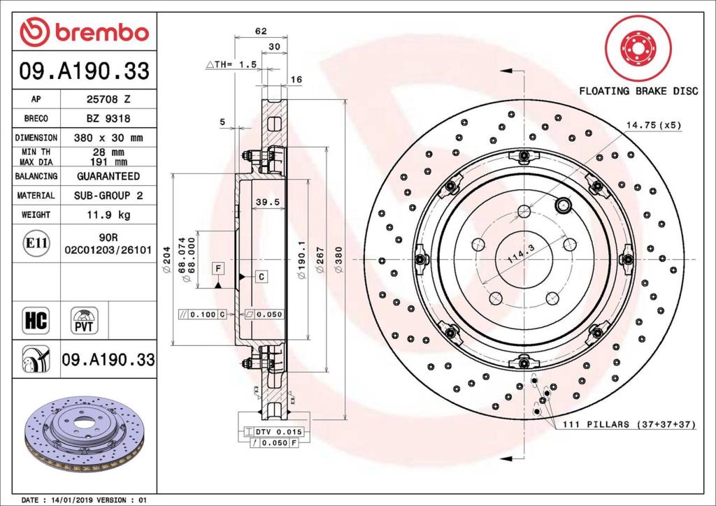 Discos de freno BREMBO ref. 09.A190.33