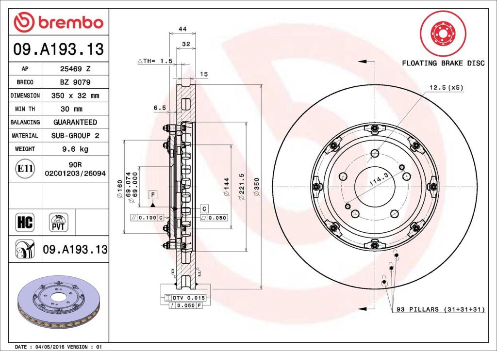 Disques de frein BREMBO 09.A193.13
