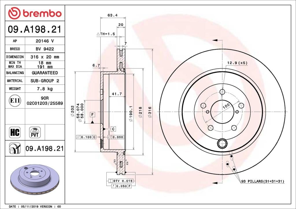 Discos de travão BREMBO ref. 09.A198.21