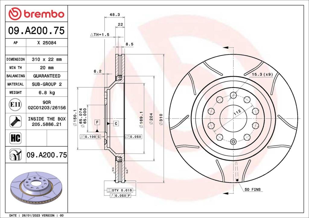 Disques de frein BREMBO ref. 09.A200.75