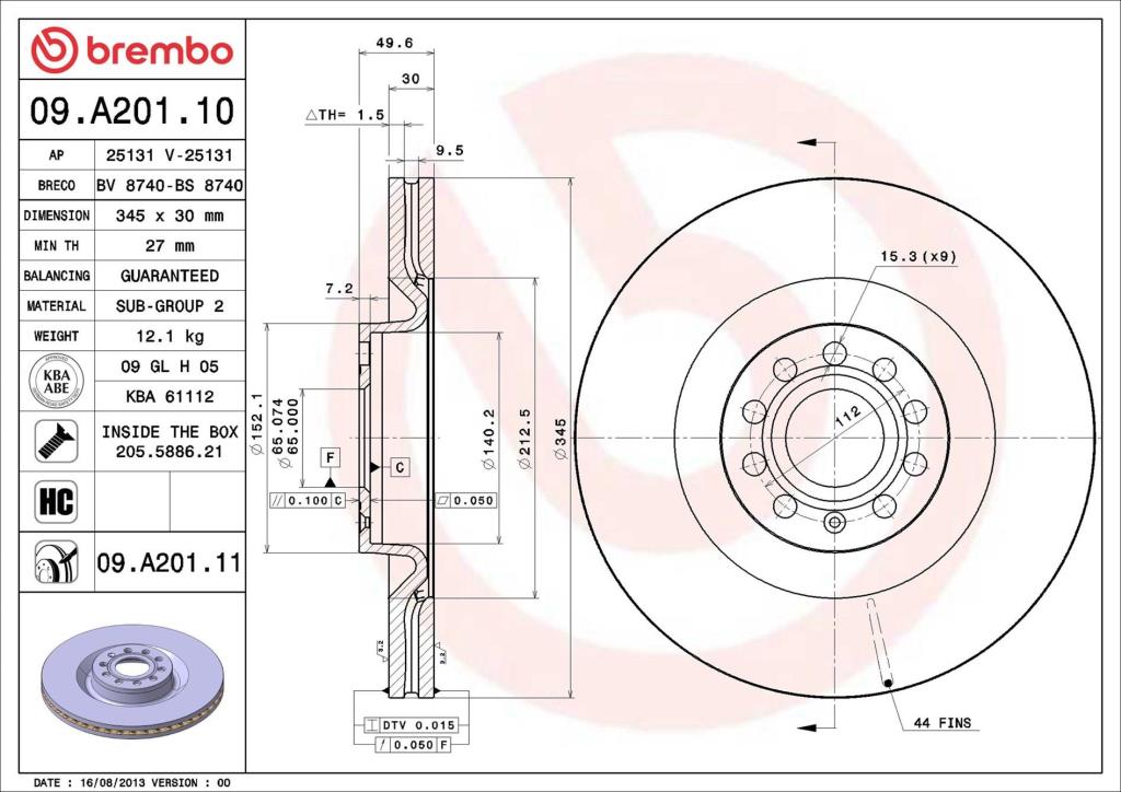 Disques de frein BREMBO ref. 09.A201.10
