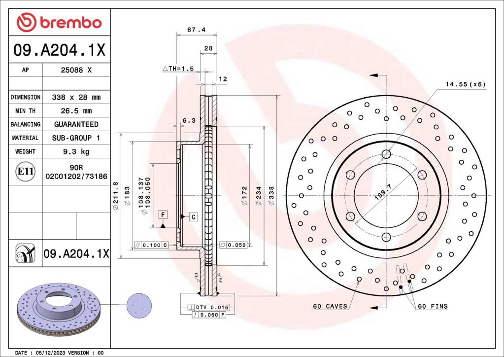 Disques de frein BREMBO 09.A204.1X
