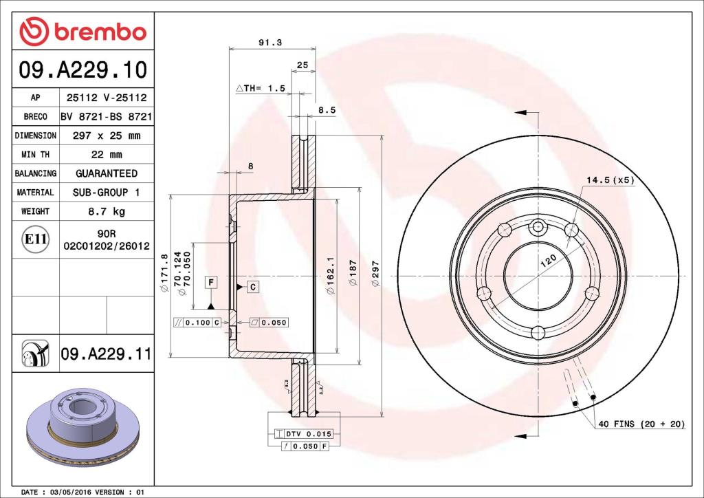 Discos de travão BREMBO ref. 09.A229.11