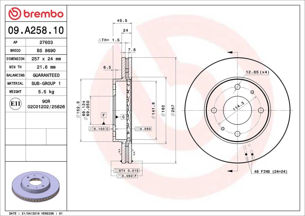 Discos de freno BREMBO ref. 09.A258.10
